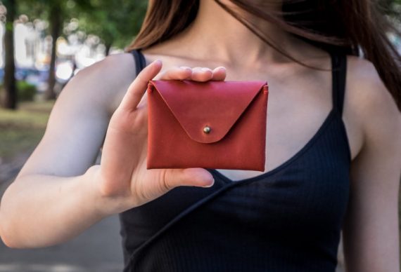 red leather purse