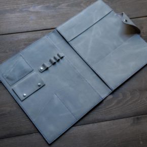 grey leather padfolio