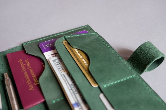 green leather passport cover
