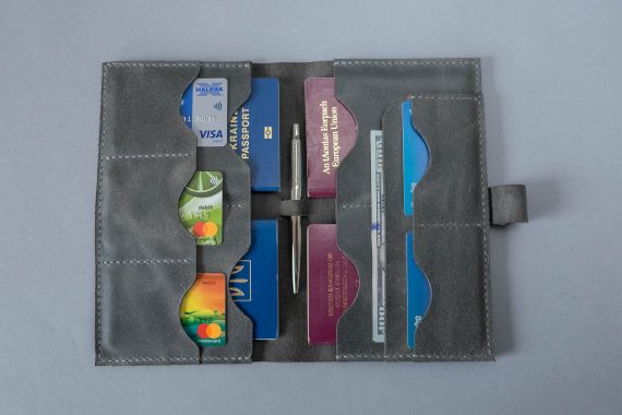 gray passport wallet