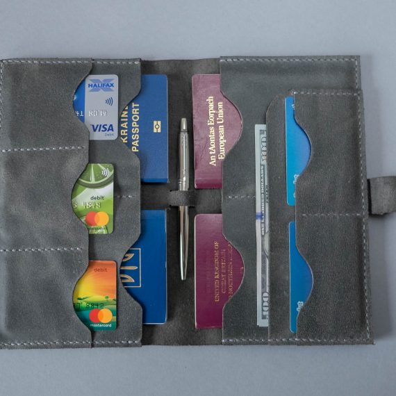gray passport wallet