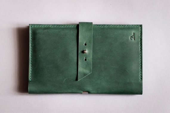 leather passport holder green